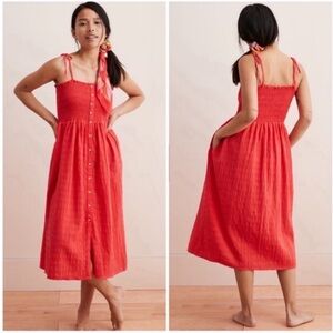 Aerie Smocked Button Front Midi Dress w/pockets